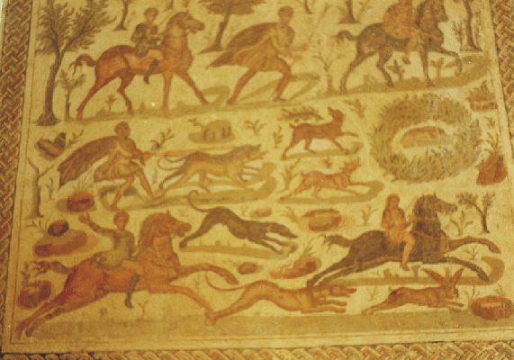 hunting scene of a Roman mosaic © de Caprona, 1999